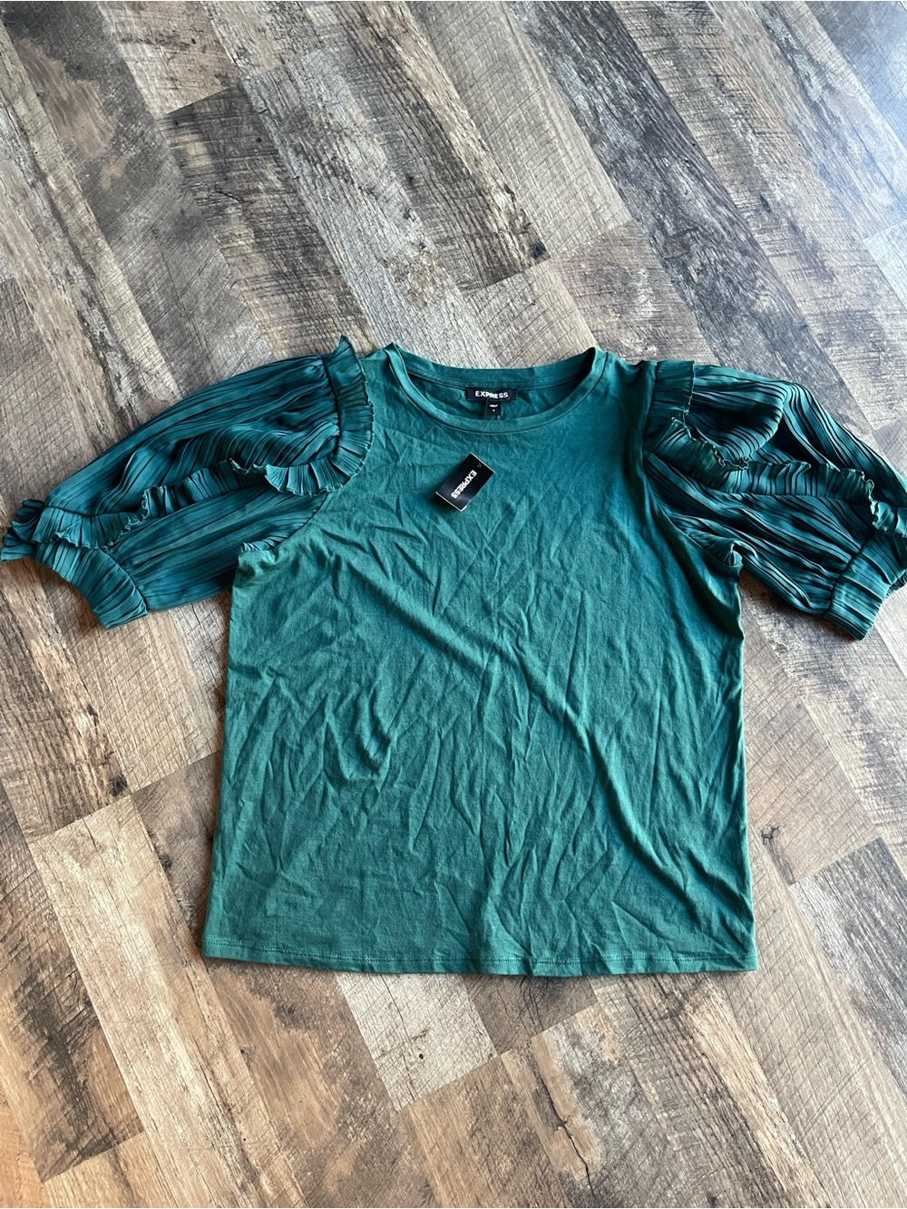 Express Emerald Green Short Sleeve Ruffle Tee